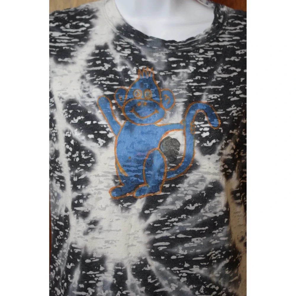 K.O.A.H New York Kids XL Blue Monkey Tie Dye Burnout T-Shirt Black White